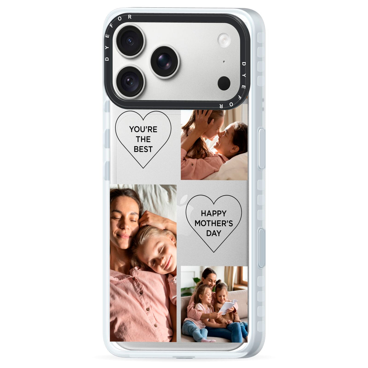 Mothers Day Multi Photo Tiles iPhone 18 Pro Black Impact Pre order Case Side Angle on Silver phone
