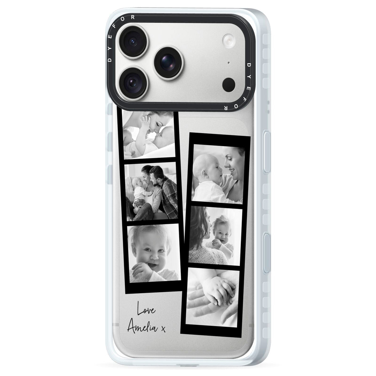 Mothers Day Photo Strip iPhone 18 Pro Max Black Impact Pre order Case Side Angle on Silver phone