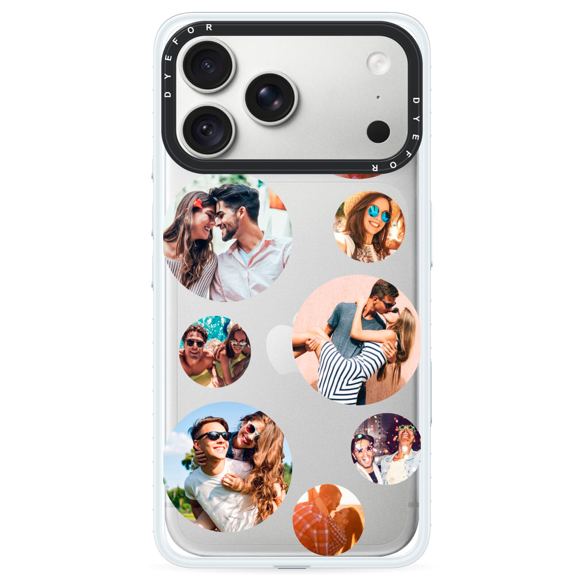 Multi Circular Photo Collage Upload iPhone 18 Pro Black Impact Pre order Case on Silver phone