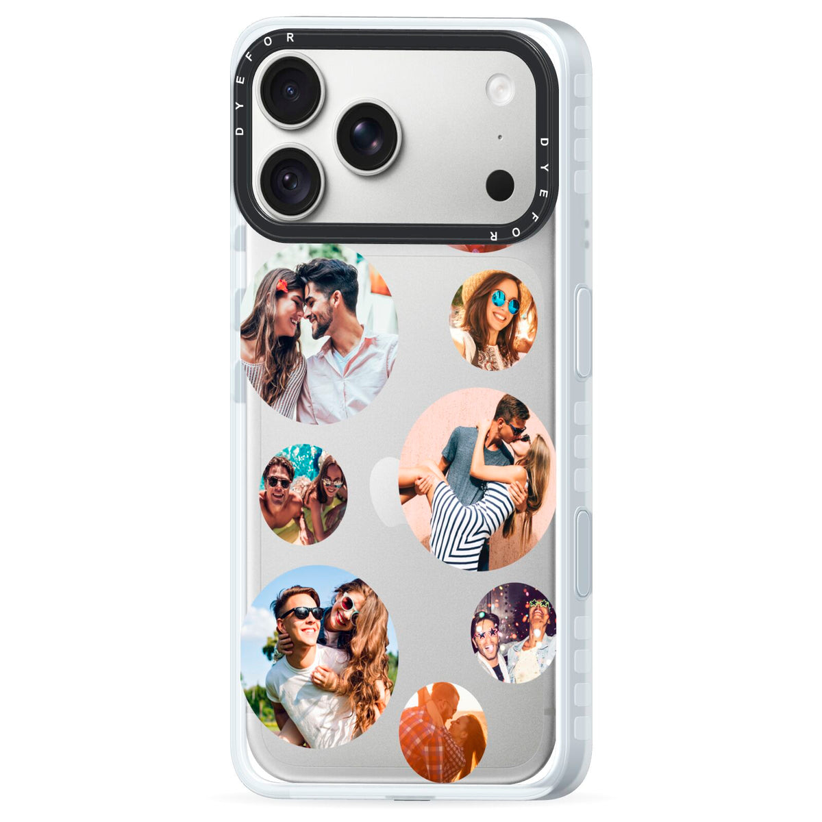 Multi Circular Photo Collage Upload iPhone 18 Pro Max Black Impact Pre order Case Side Angle on Silver phone