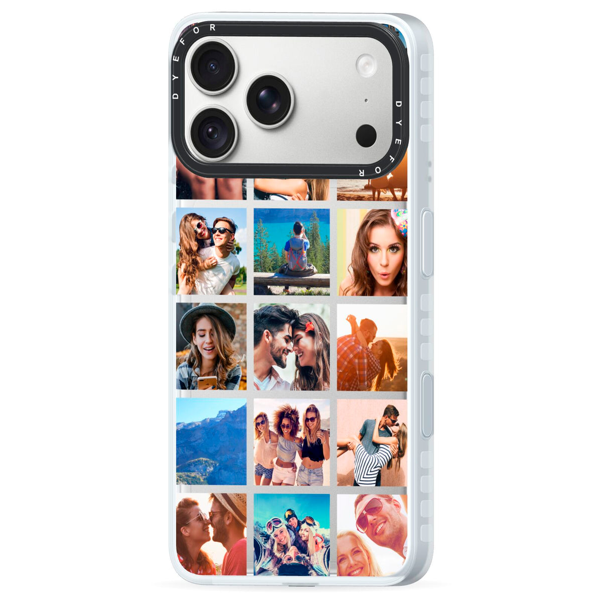 Multi Photo Collage iPhone 18 Pro Max Black Impact Pre order Case Side Angle on Silver phone