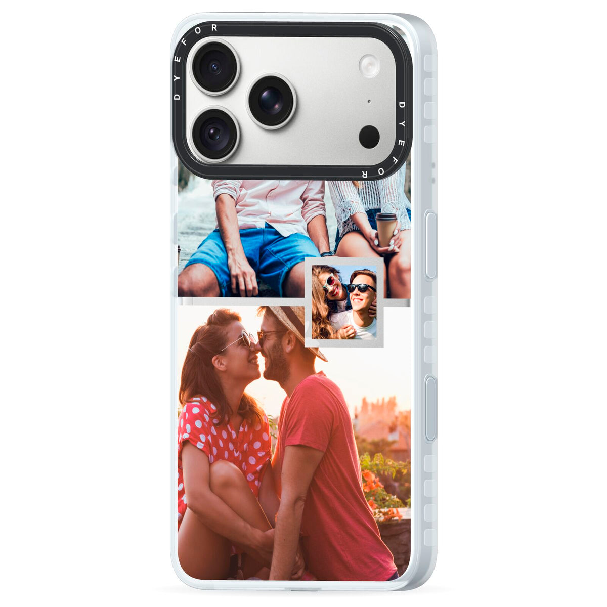 Multi Photo Square Collage iPhone 18 Pro Max Black Impact Pre order Case Side Angle on Silver phone