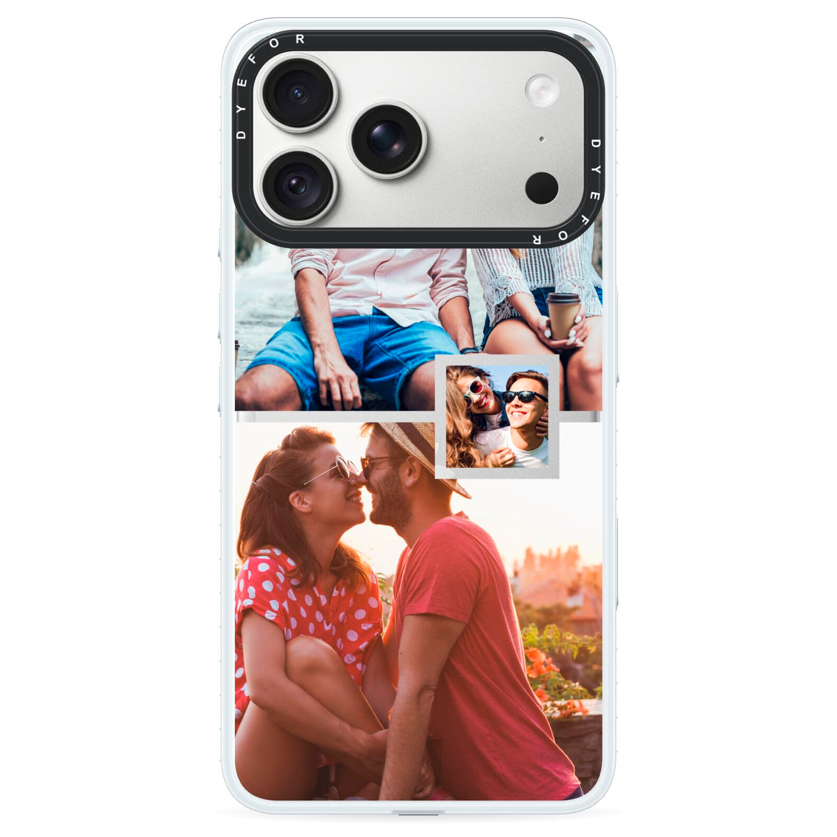 Multi Photo Square Collage iPhone 18 Pro Max Black Impact Pre order Case on Silver phone