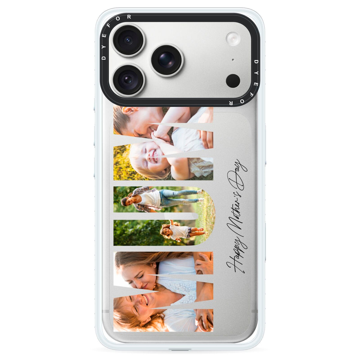 Mum Letters Photo Upload iPhone 18 Pro Max Black Impact Pre order Case on Silver phone