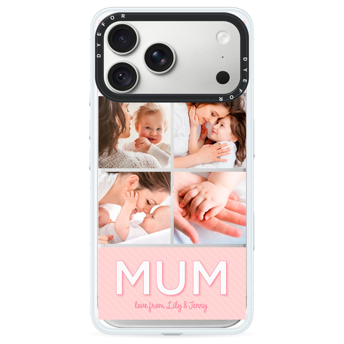 Mum Pink Mothers Day Multi Photo iPhone 18 Pro Black Impact Pre order Case on Silver phone