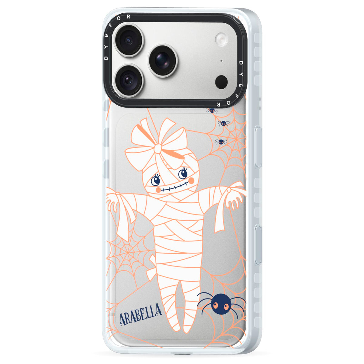 Mummy Halloween iPhone 18 Pro Max Black Impact Pre order Case Side Angle on Silver phone