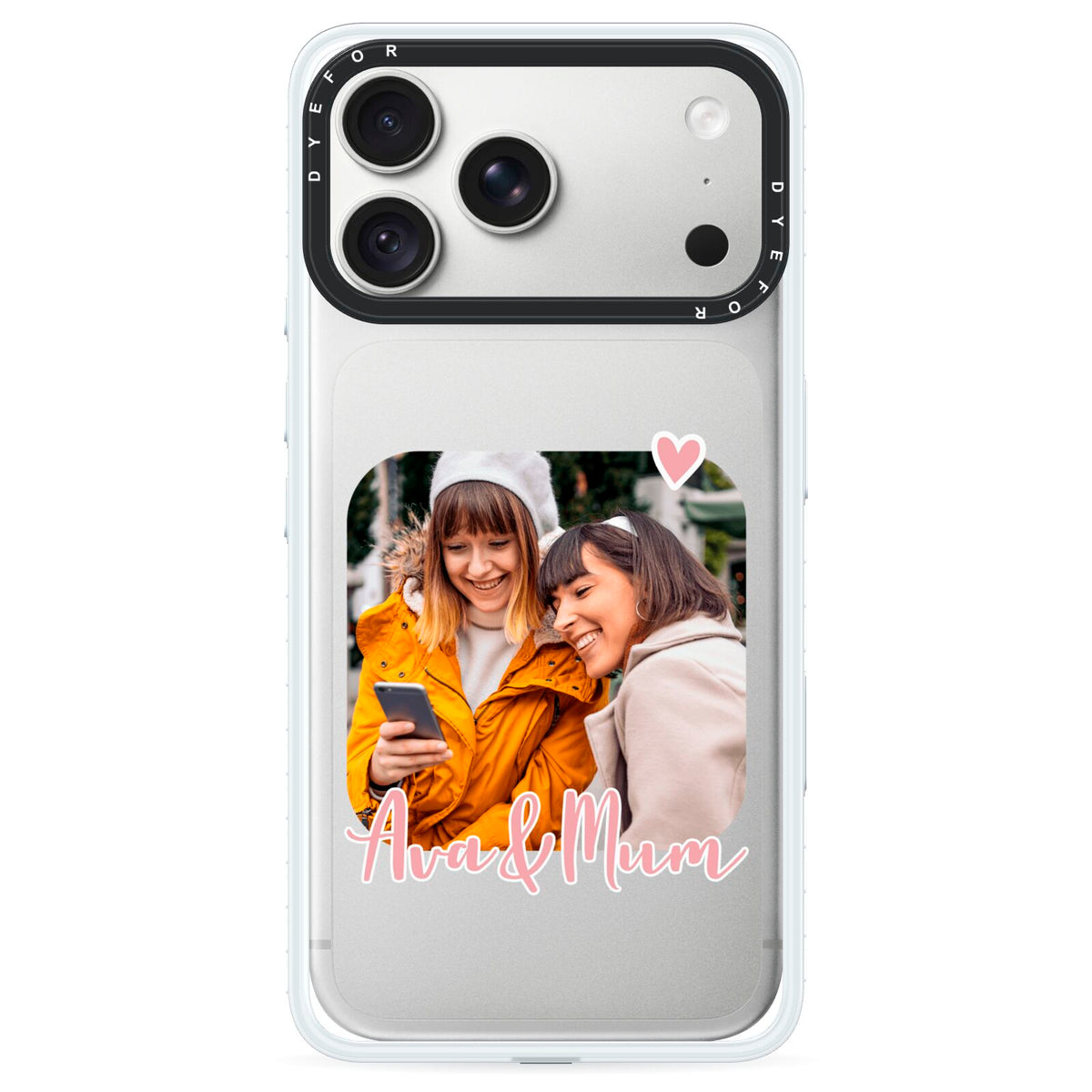 Mummy and Me Custom Photo iPhone 18 Pro Max Black Impact Pre order Case on Silver phone