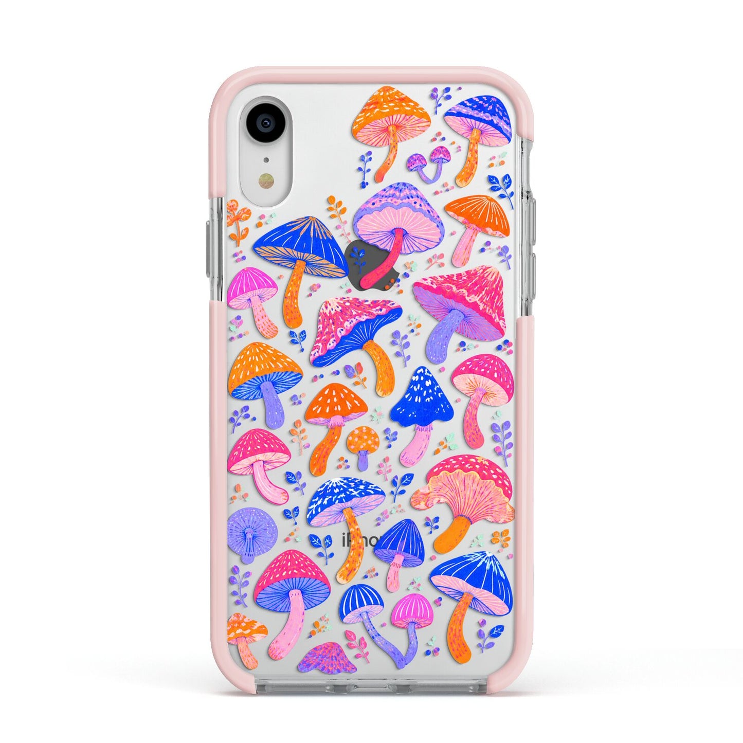 Mushroom Jive Apple iPhone XR Impact Case Pink Edge on Silver Phone