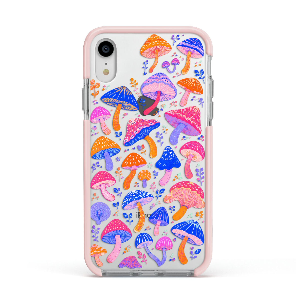 Mushroom Jive Apple iPhone XR Impact Case Pink Edge on Silver Phone