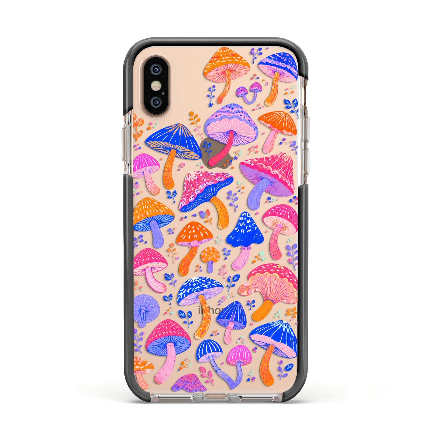 Mushroom Jive Apple iPhone Xs Impact Case Black Edge on Gold Phone