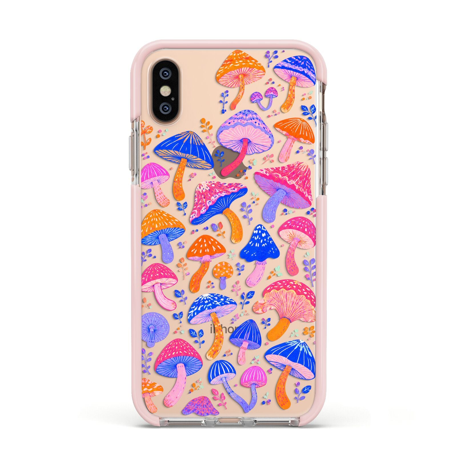 Mushroom Jive Apple iPhone Xs Impact Case Pink Edge on Gold Phone