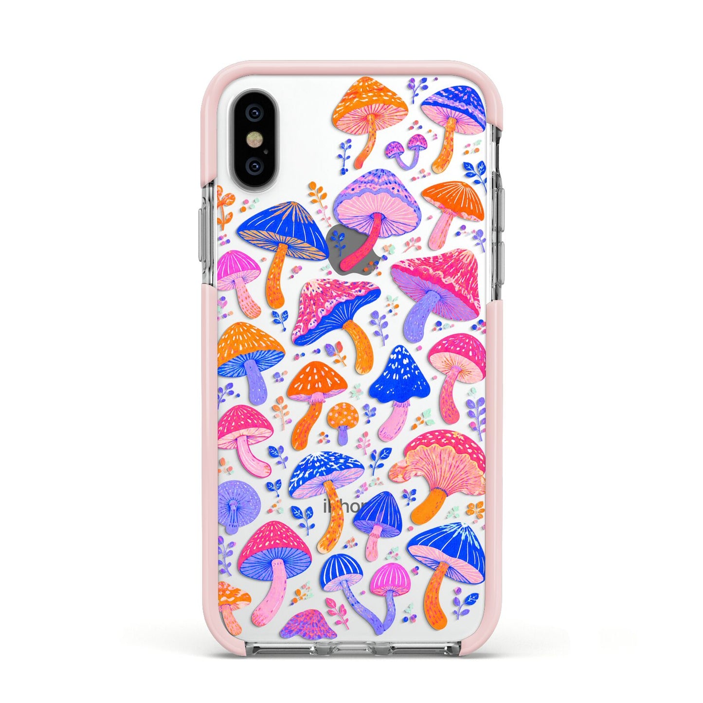 Mushroom Jive Apple iPhone Xs Impact Case Pink Edge on Silver Phone