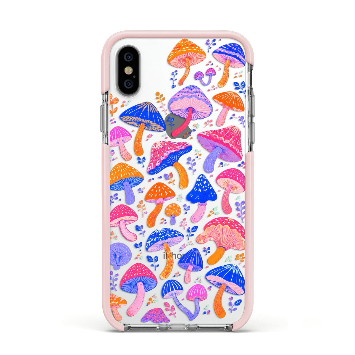 Mushroom Jive Apple iPhone Xs Impact Case Pink Edge on Silver Phone