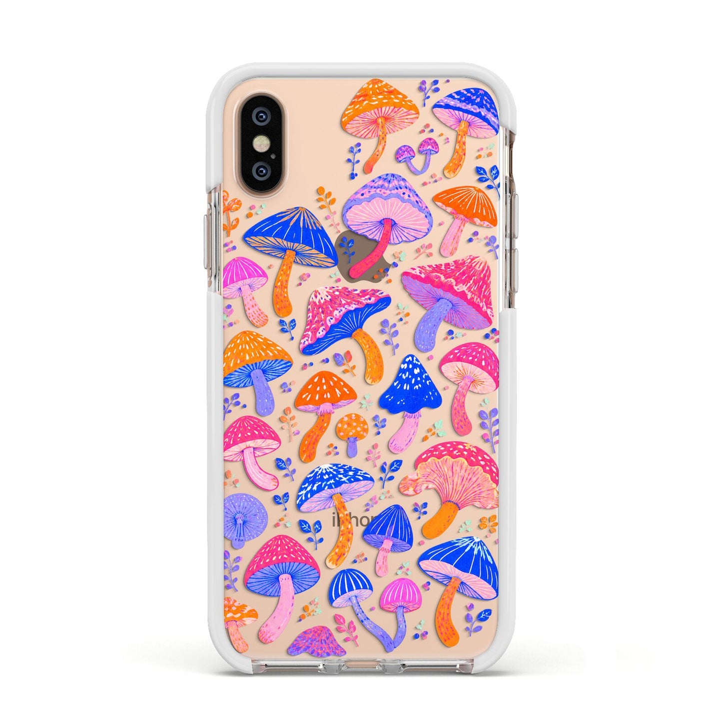 Mushroom Jive Apple iPhone Xs Impact Case White Edge on Gold Phone