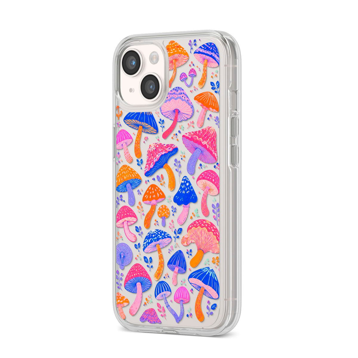 Mushroom Jive iPhone 14 Clear Tough Case Starlight Angled Image