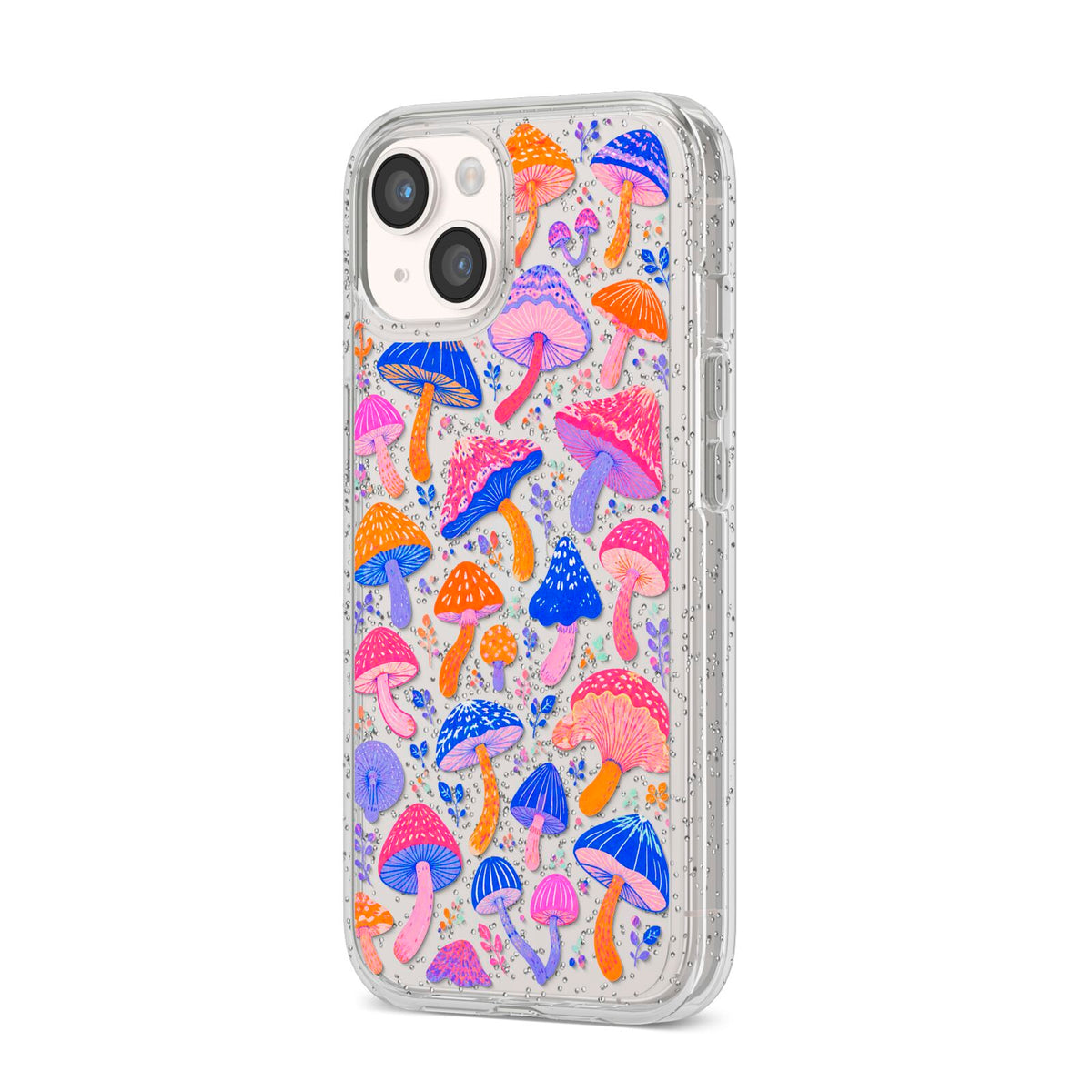 Mushroom Jive iPhone 14 Glitter Tough Case Starlight Angled Image