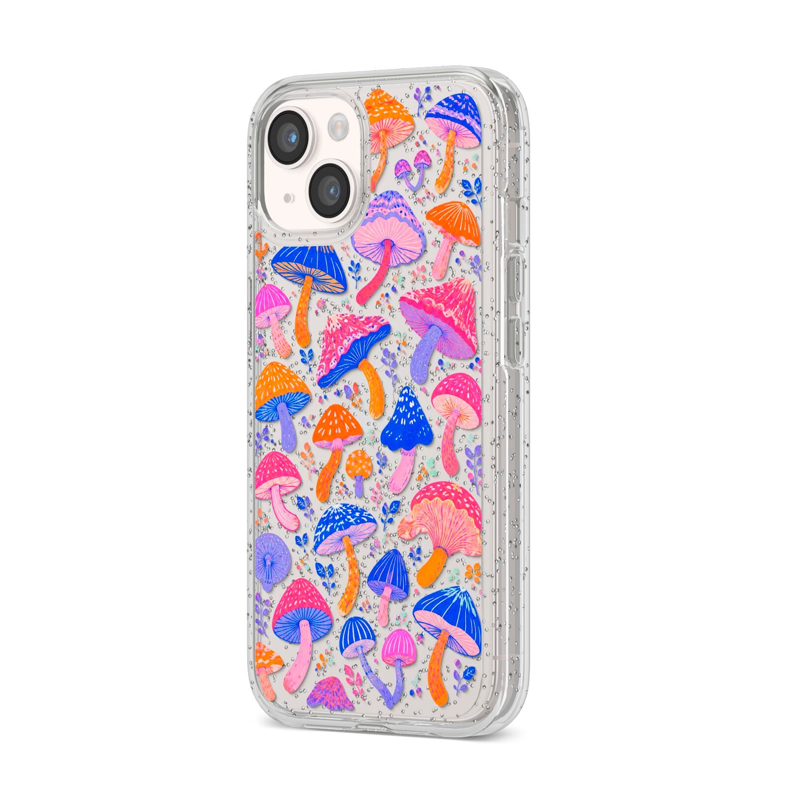 Mushroom Jive iPhone 14 Glitter Tough Case Starlight Angled Image