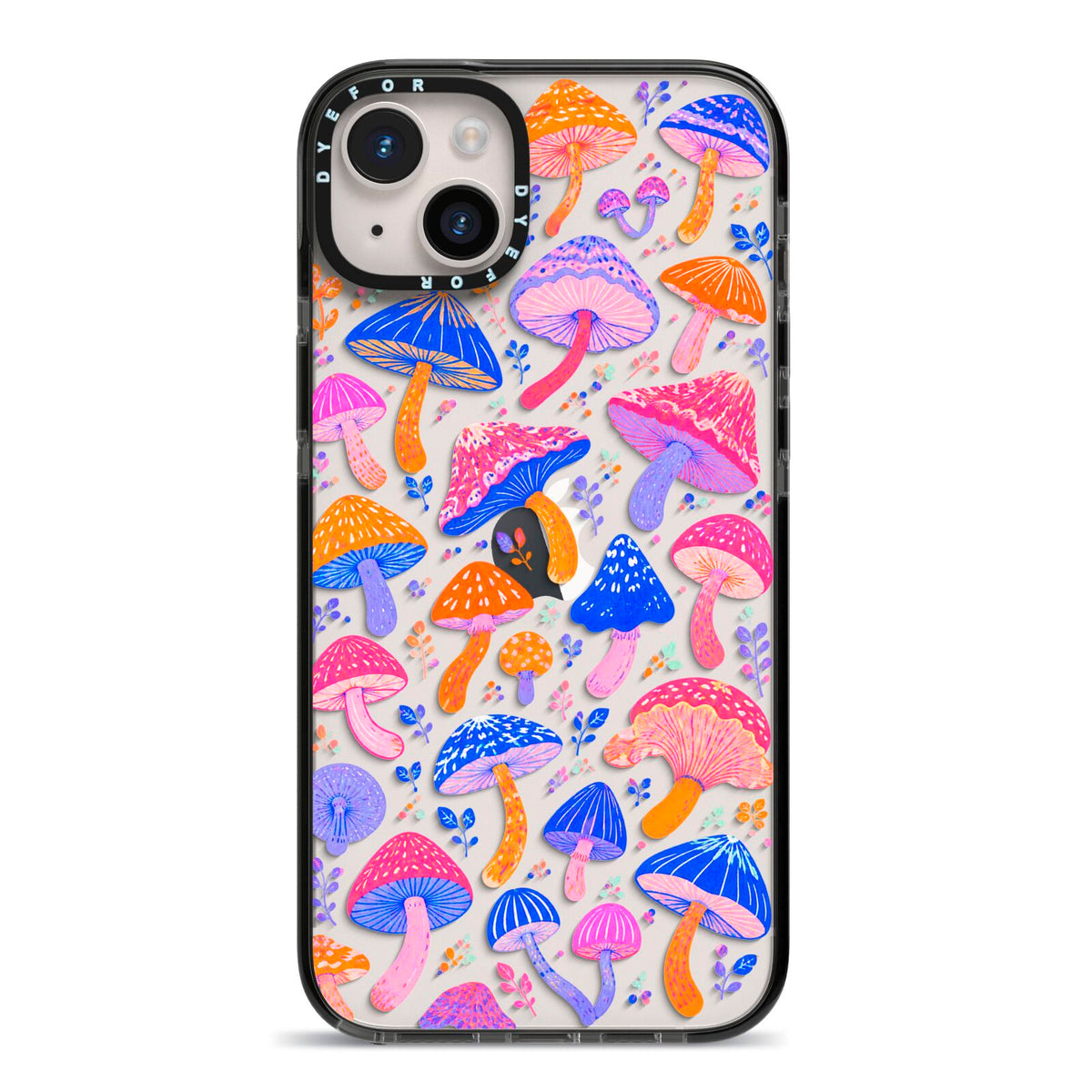 Mushroom Jive iPhone 14 Plus Black Impact Case on Silver phone