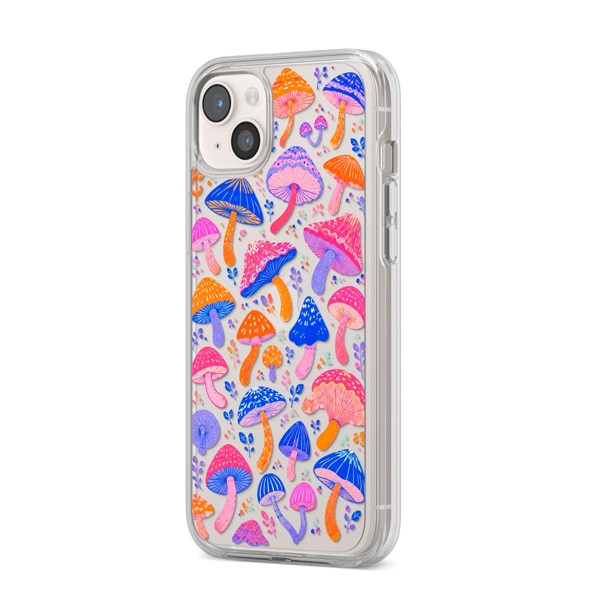 Mushroom Jive iPhone 14 Plus Clear Tough Case Starlight Angled Image