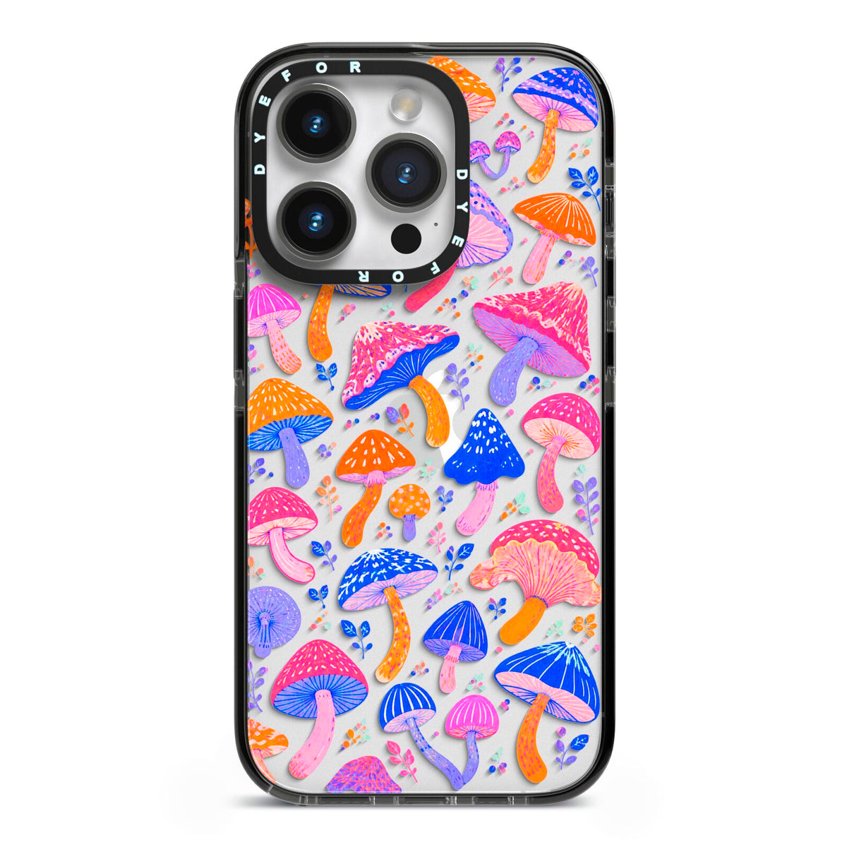 Mushroom Jive iPhone 14 Pro Black Impact Case on Silver phone