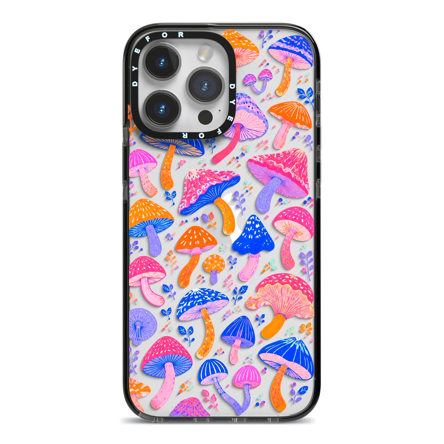 Mushroom Jive iPhone 14 Pro Max Black Impact Case on Silver phone
