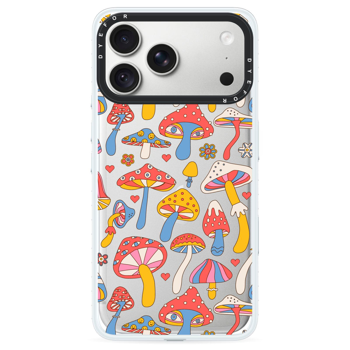 Mushroom Pattern iPhone 18 Pro Black Impact Pre order Case on Silver phone