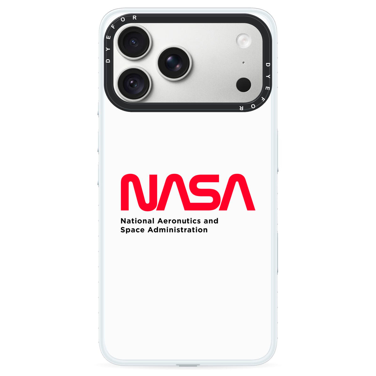 NASA The Worm Logo iPhone 18 Pro Black Impact Pre order Case on Silver phone