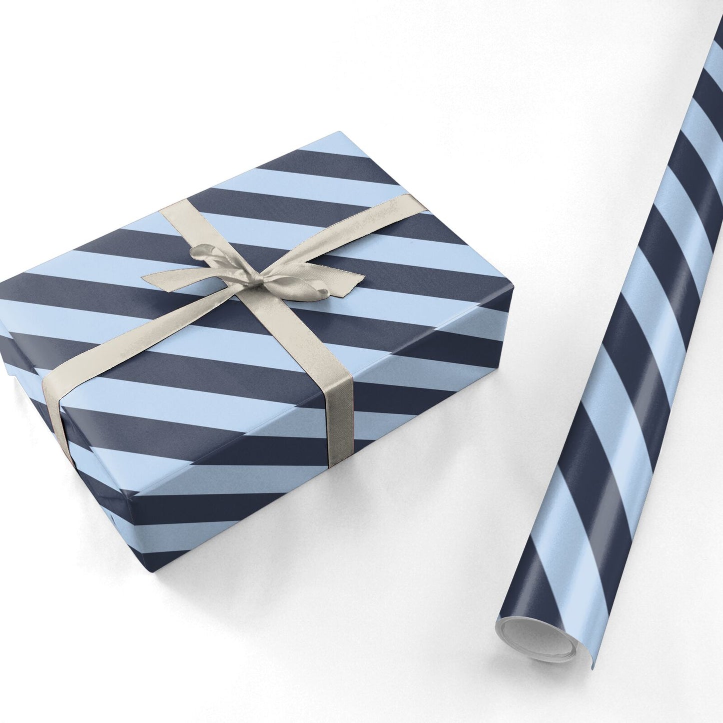 Navy and Light Blue Stripe Personalised Wrapping Paper