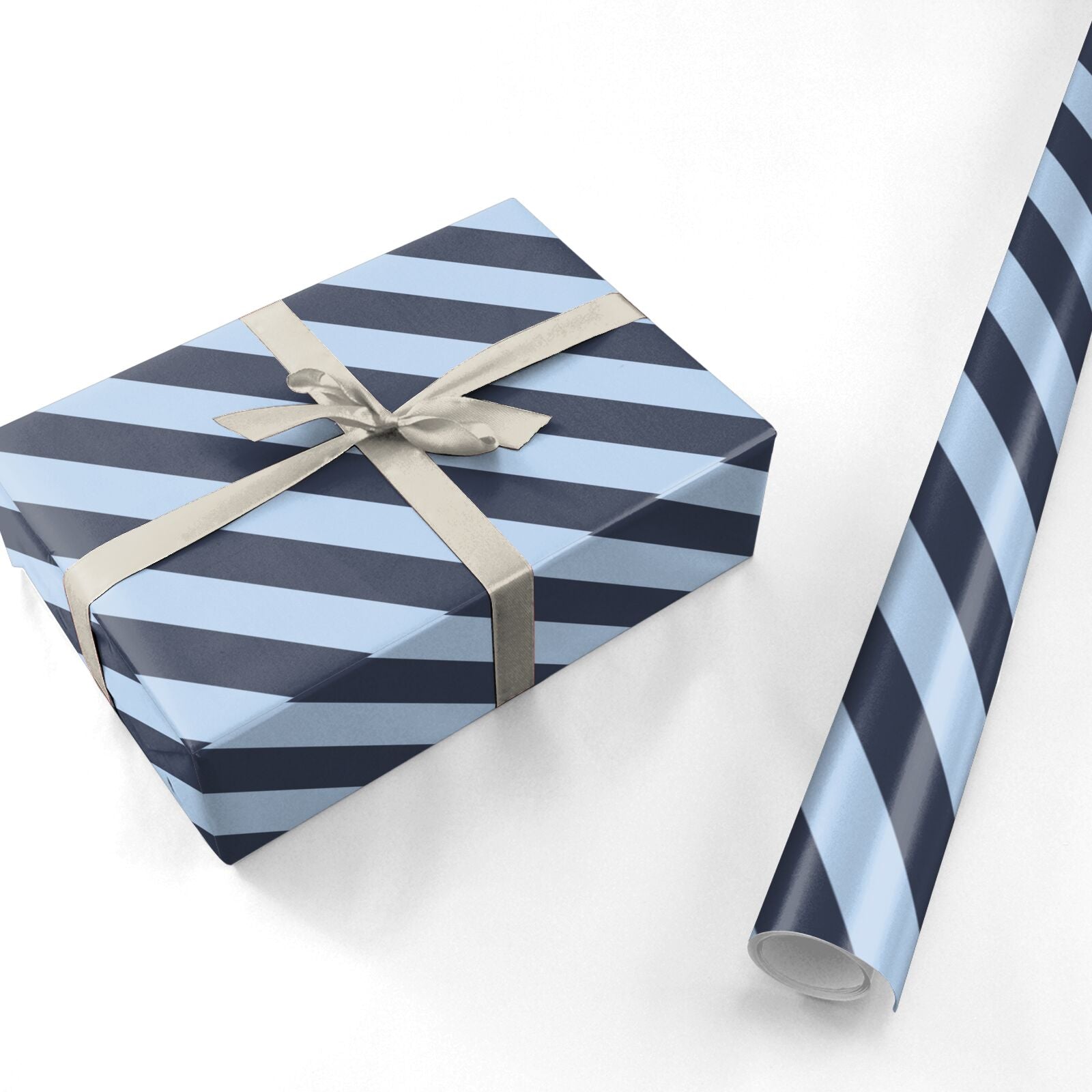 Navy and Light Blue Stripe Personalised Wrapping Paper