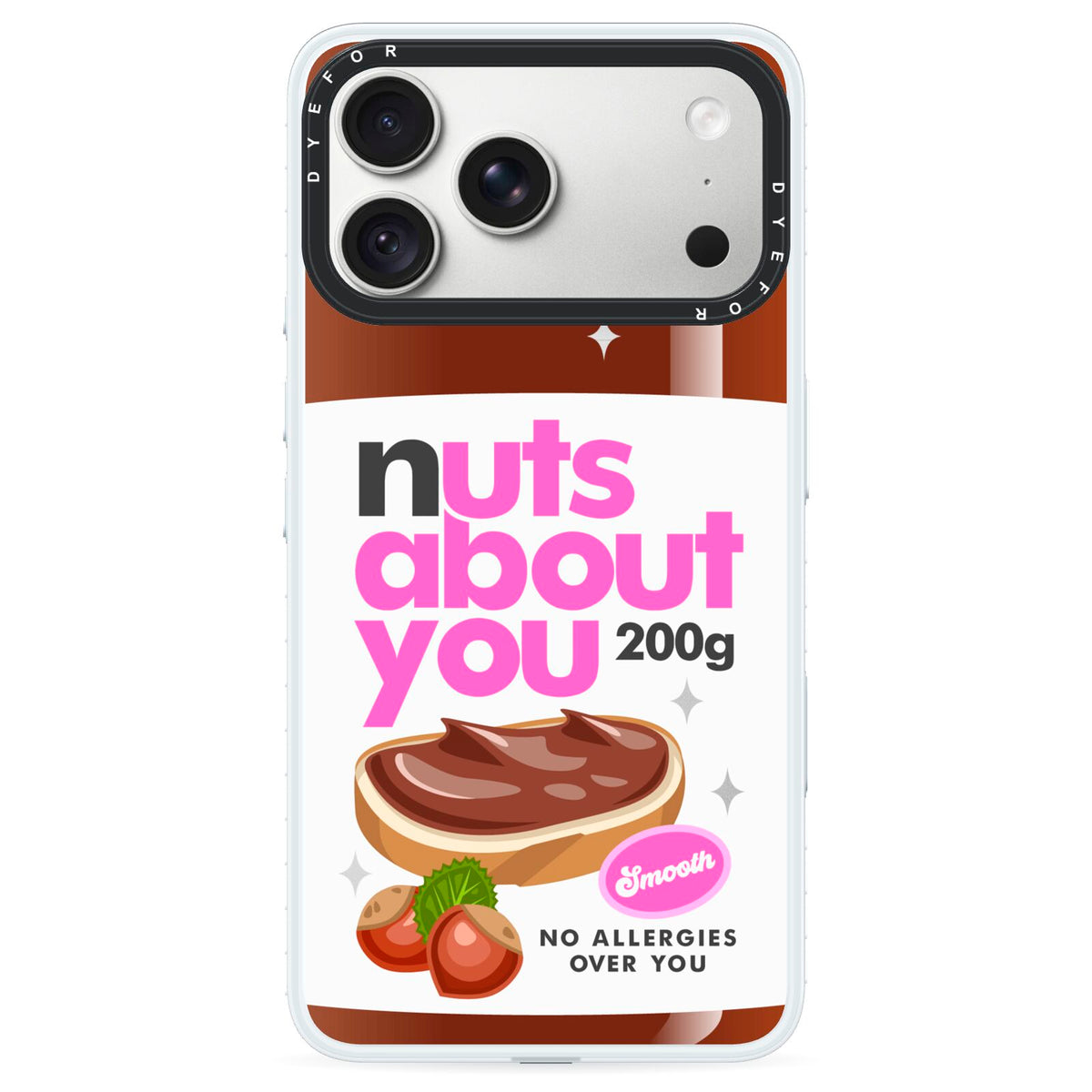 Nuts About You iPhone 18 Pro Black Impact Pre order Case on Silver phone