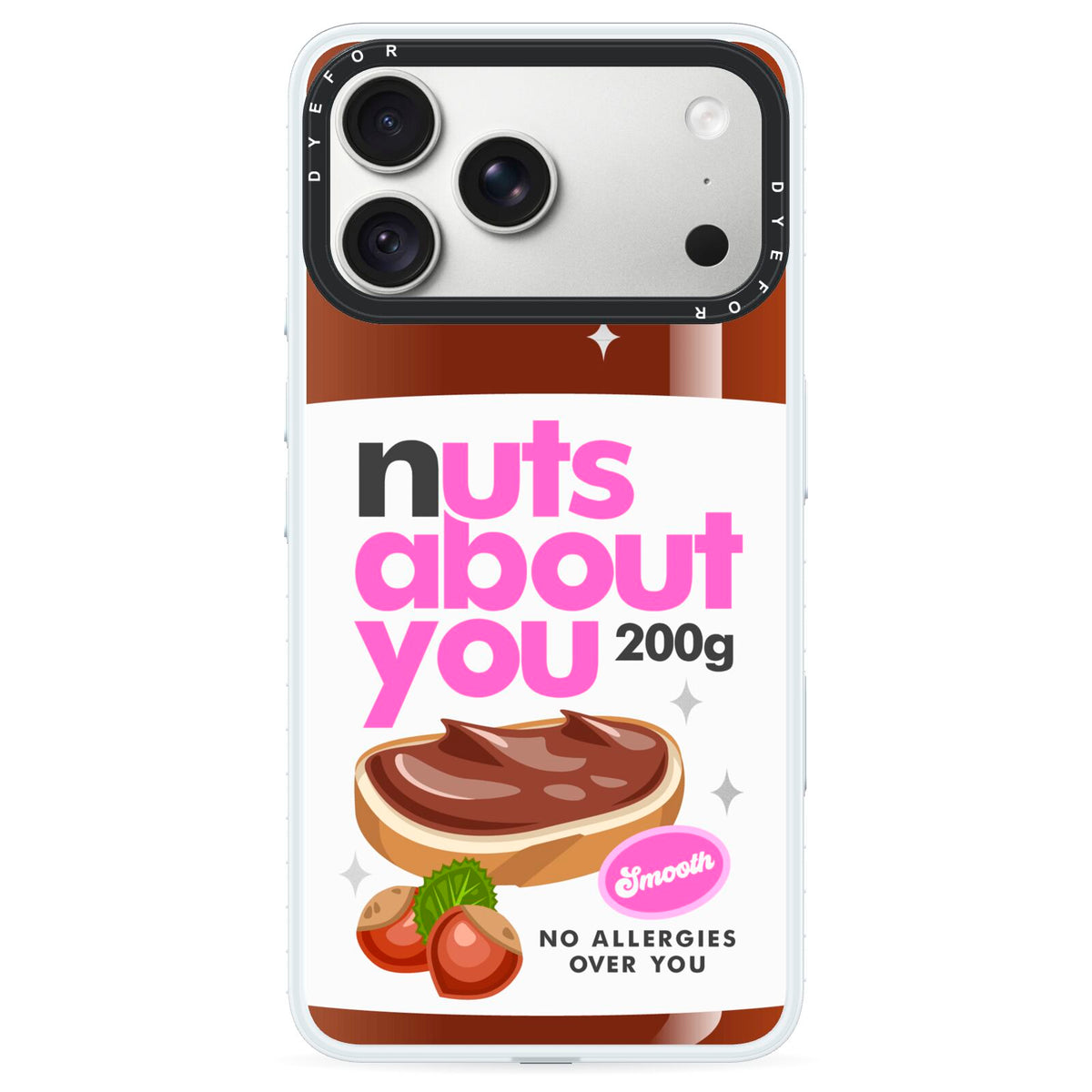 Nuts About You iPhone 18 Pro Max Black Impact Pre order Case on Silver phone