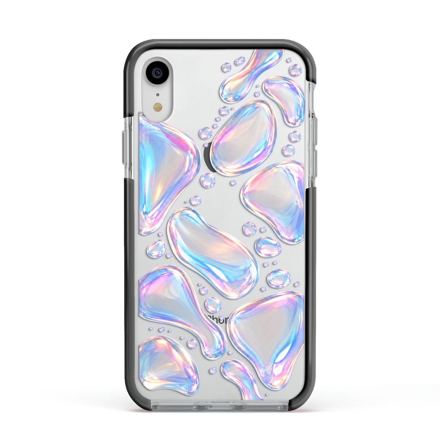 Opal Drift Apple iPhone XR Impact Case Black Edge on Silver Phone
