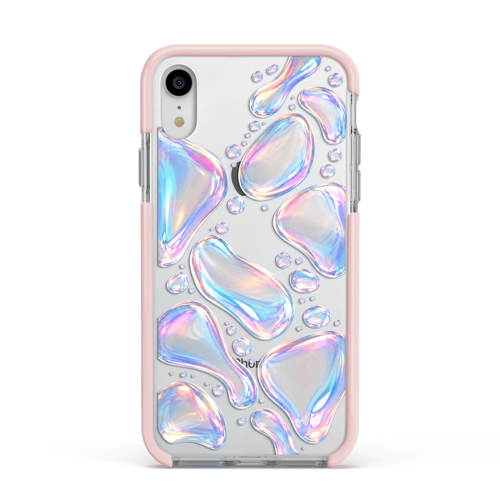 Opal Drift Apple iPhone XR Impact Case Pink Edge on Silver Phone