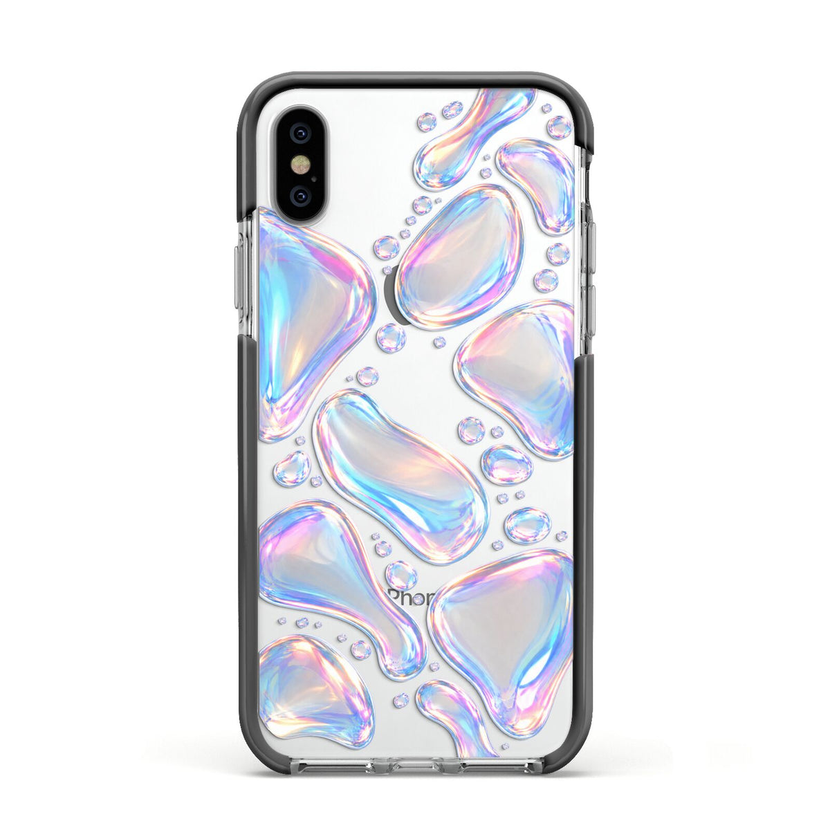 Opal Drift Apple iPhone Xs Impact Case Black Edge on Silver Phone