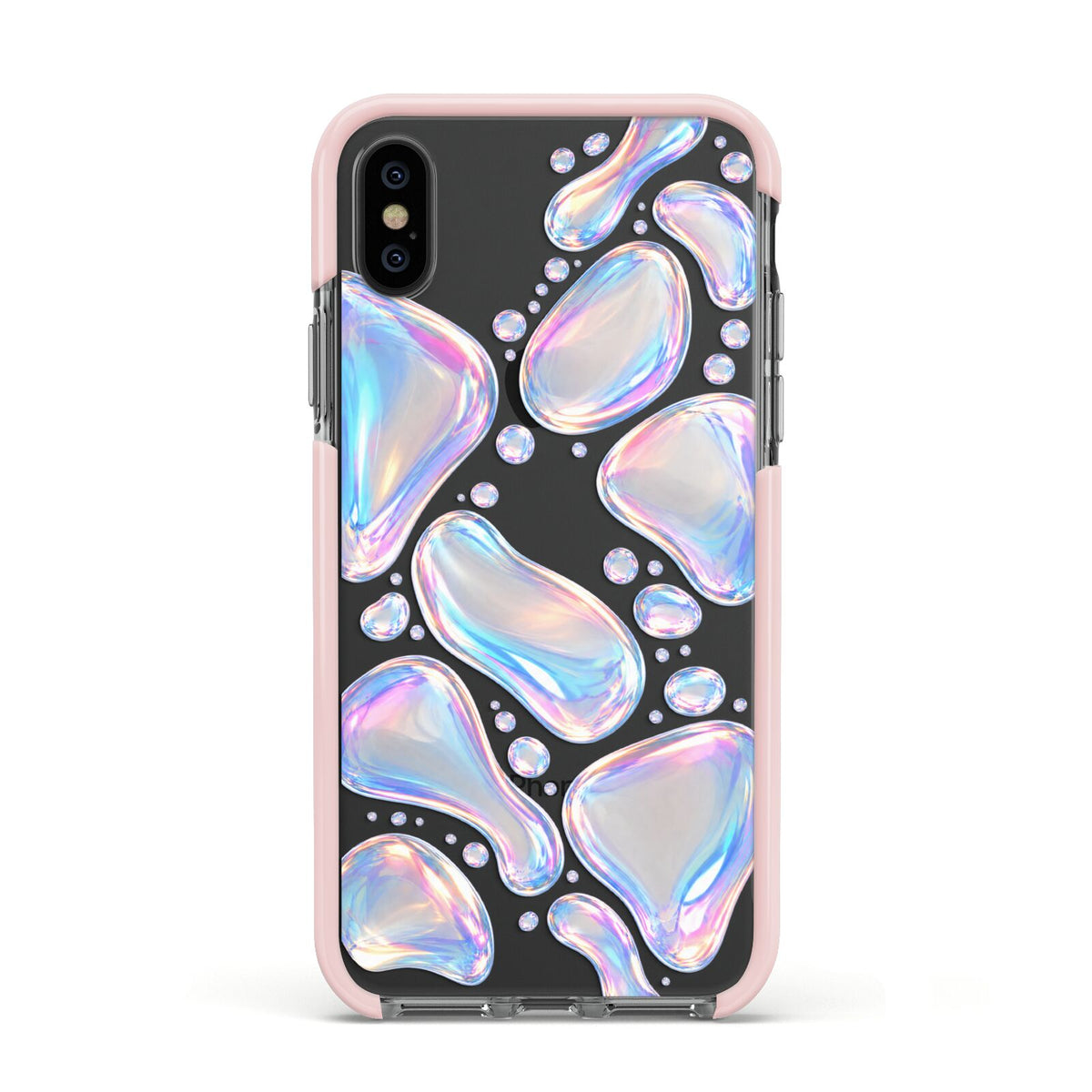 Opal Drift Apple iPhone Xs Impact Case Pink Edge on Black Phone