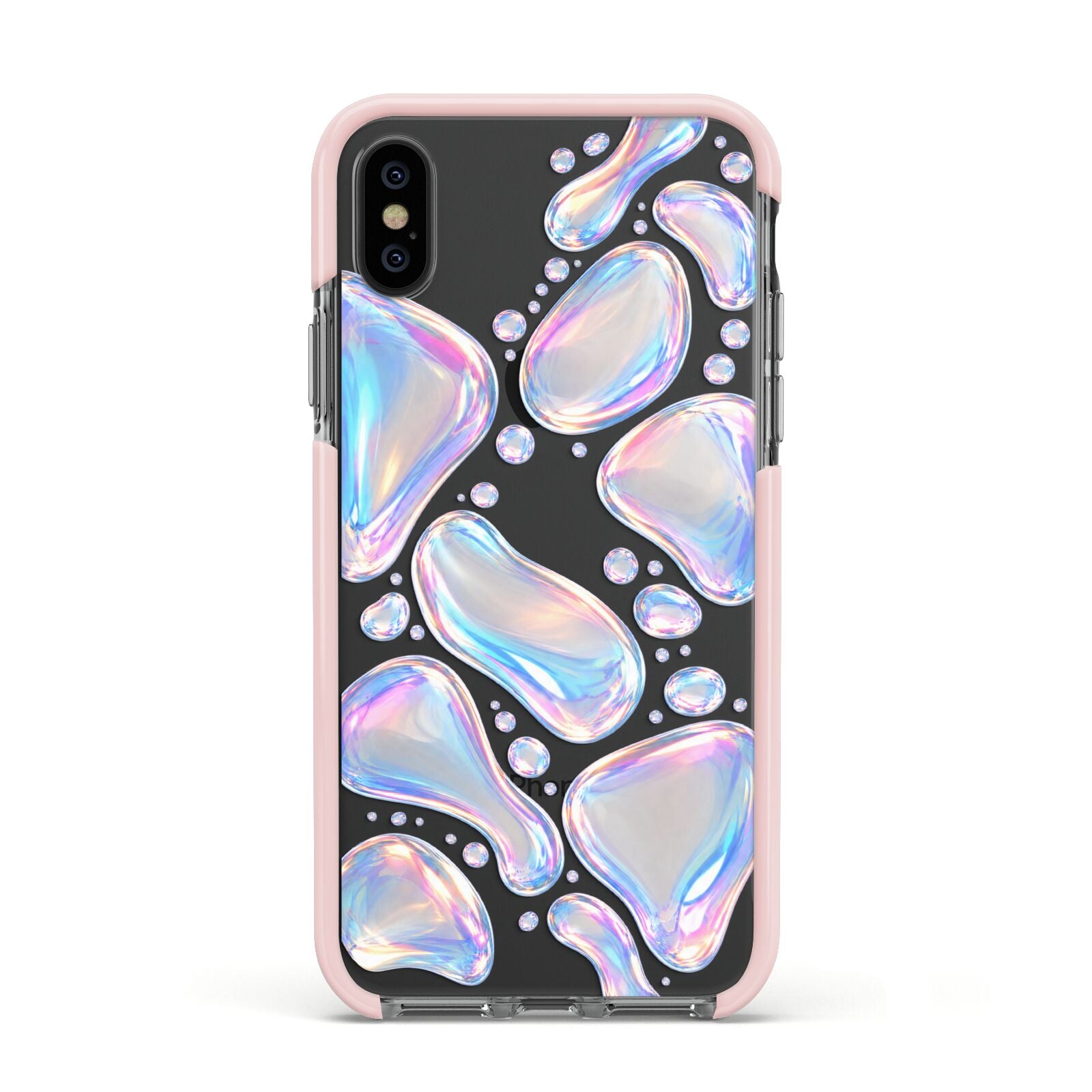 Opal Drift Apple iPhone Xs Impact Case Pink Edge on Black Phone