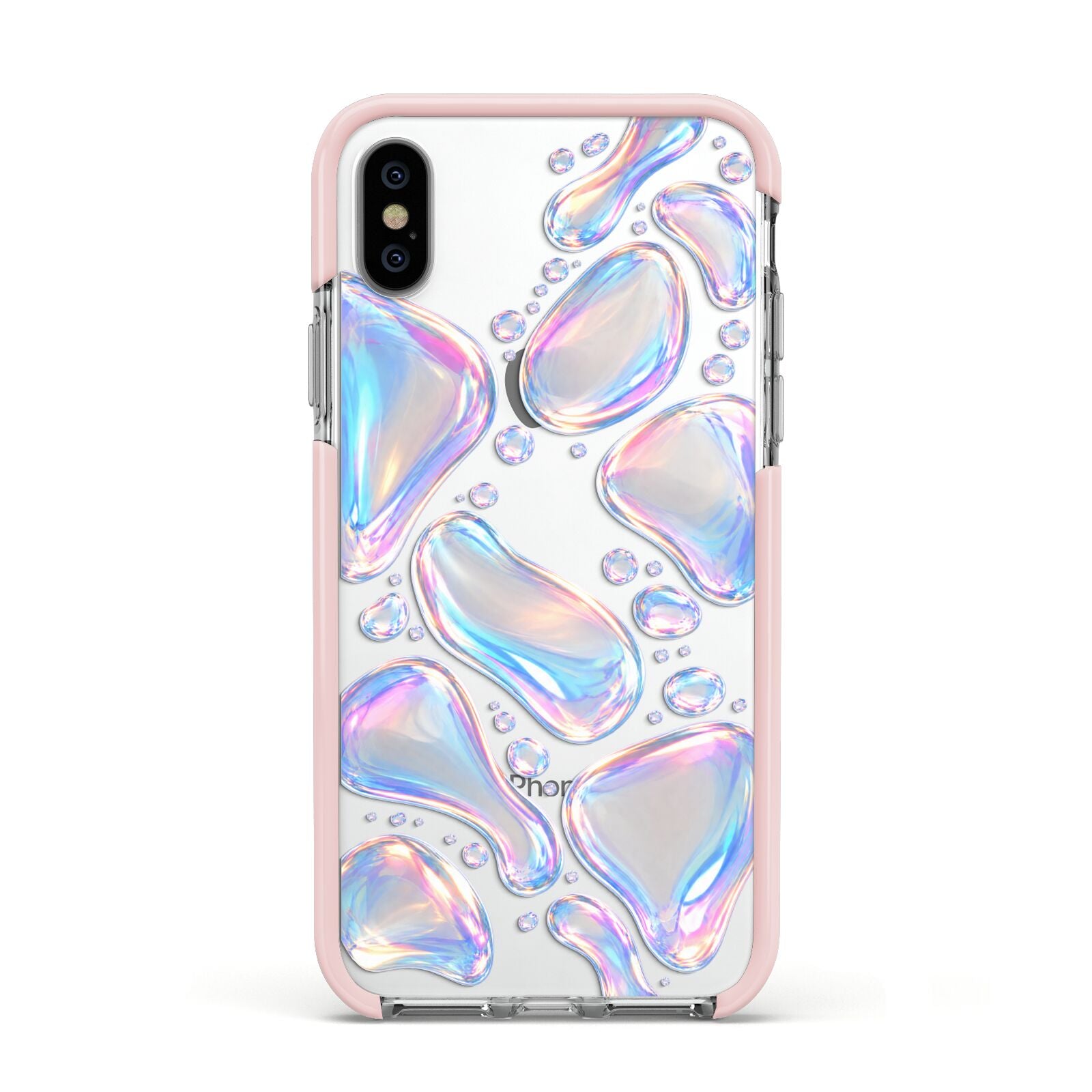 Opal Drift Apple iPhone Xs Impact Case Pink Edge on Silver Phone