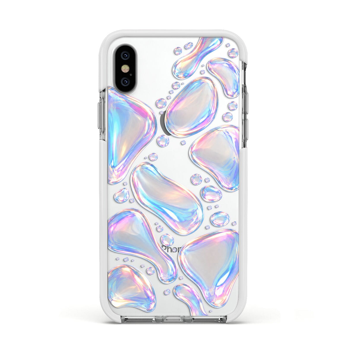 Opal Drift Apple iPhone Xs Impact Case White Edge on Silver Phone