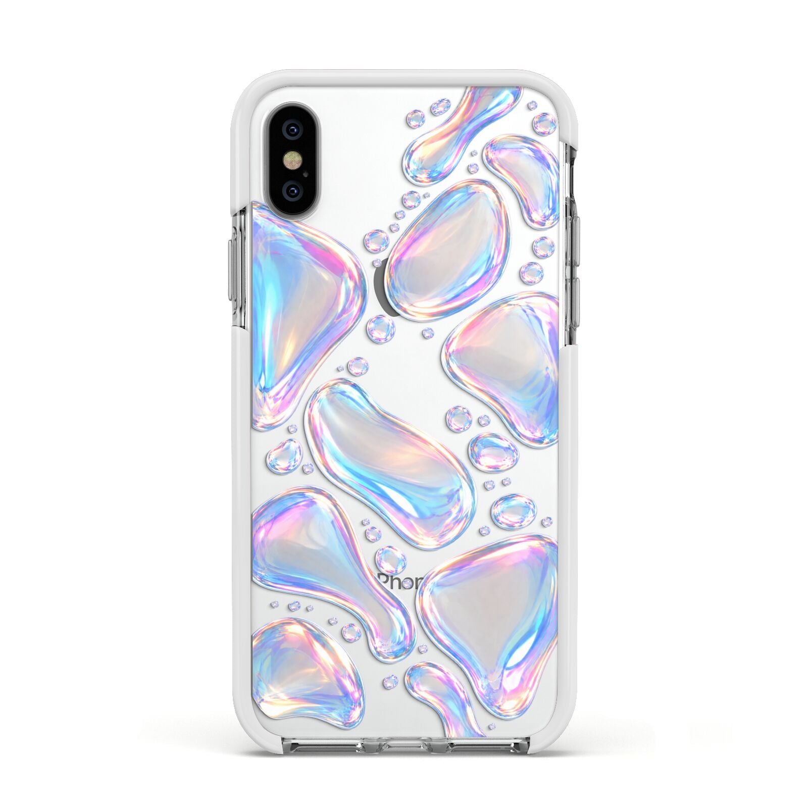 Opal Drift Apple iPhone Xs Impact Case White Edge on Silver Phone