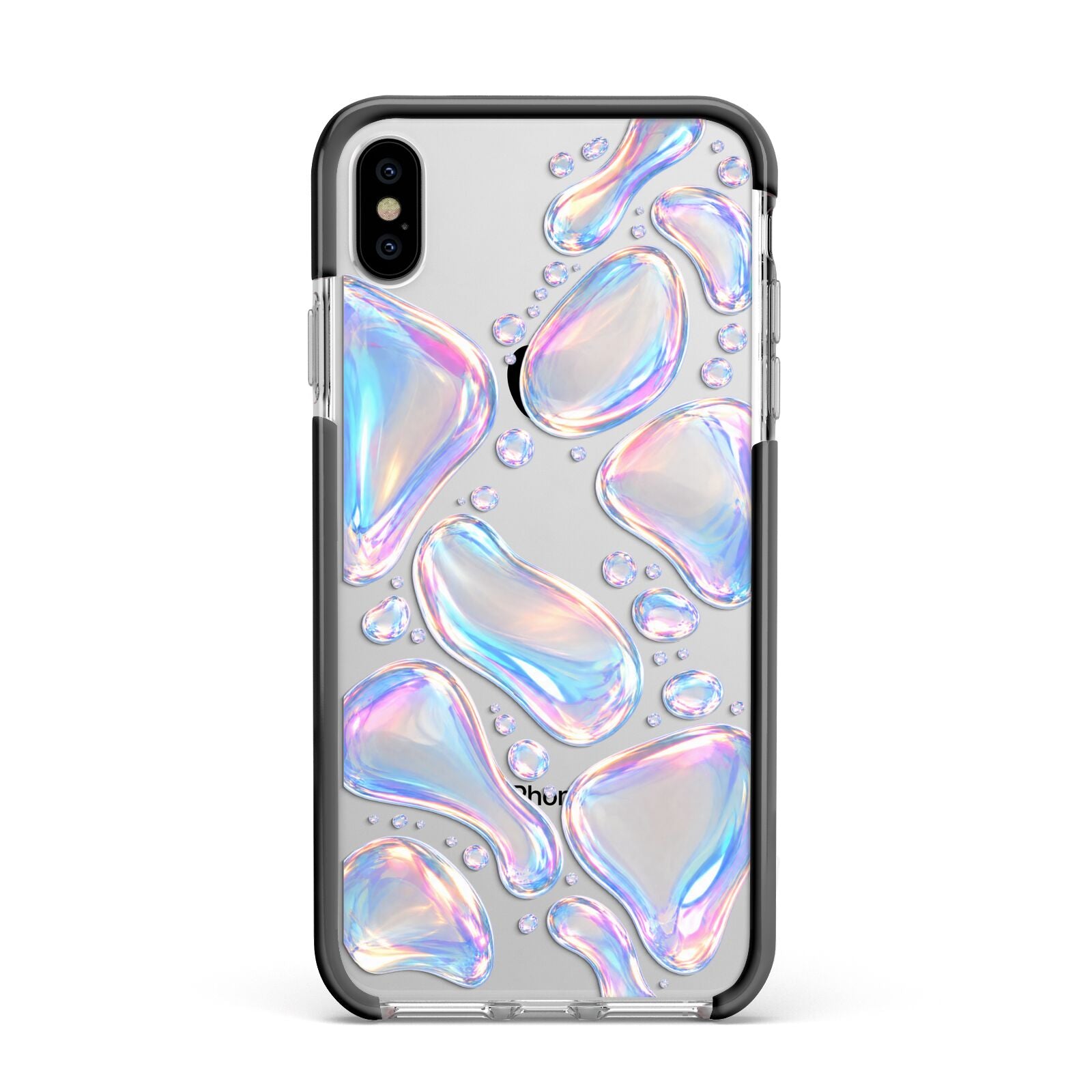 Opal Drift Apple iPhone Xs Max Impact Case Black Edge on Silver Phone