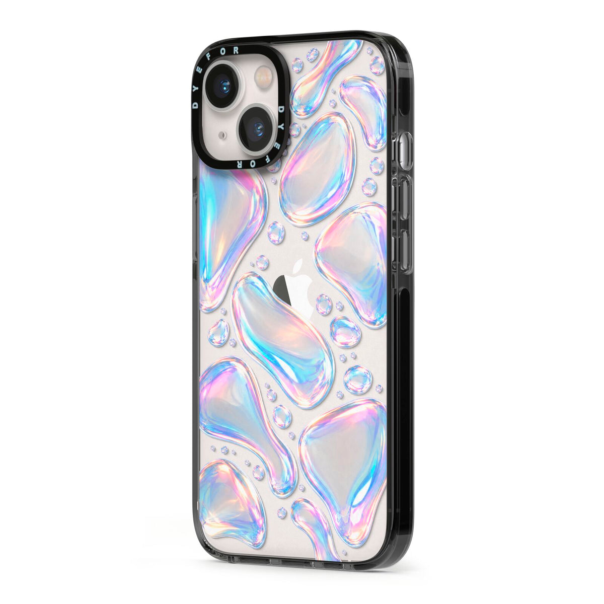 Opal Drift iPhone 13 Black Impact Case Side Angle on Silver phone