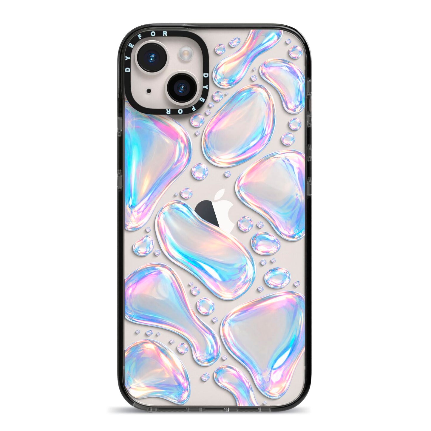 Opal Drift iPhone 14 Plus Black Impact Case on Silver phone
