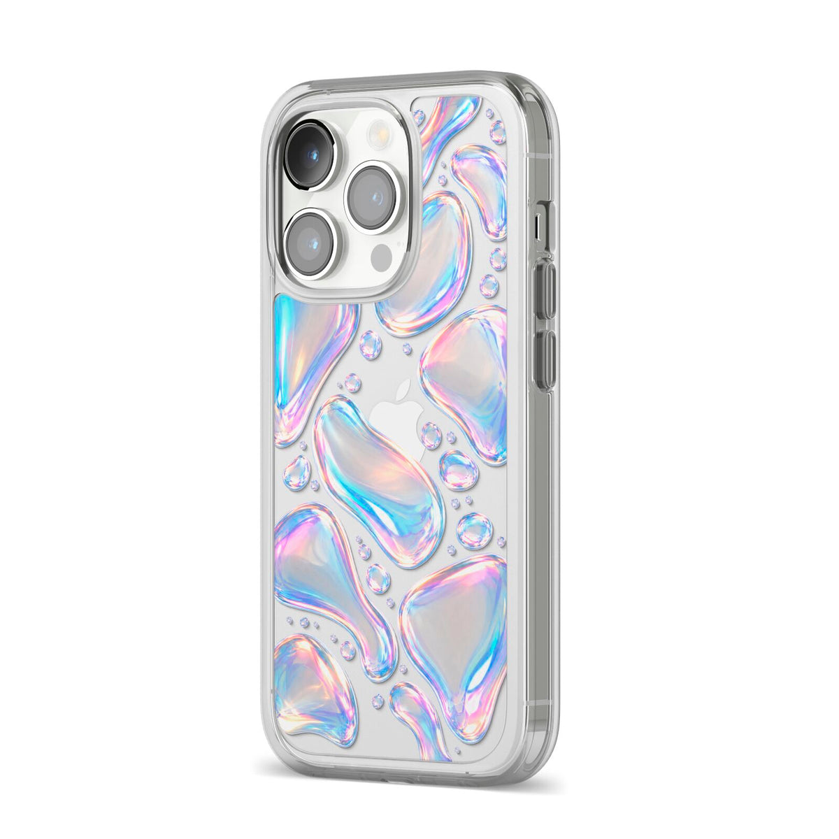 Opal Drift iPhone 14 Pro Clear Tough Case Silver Angled Image