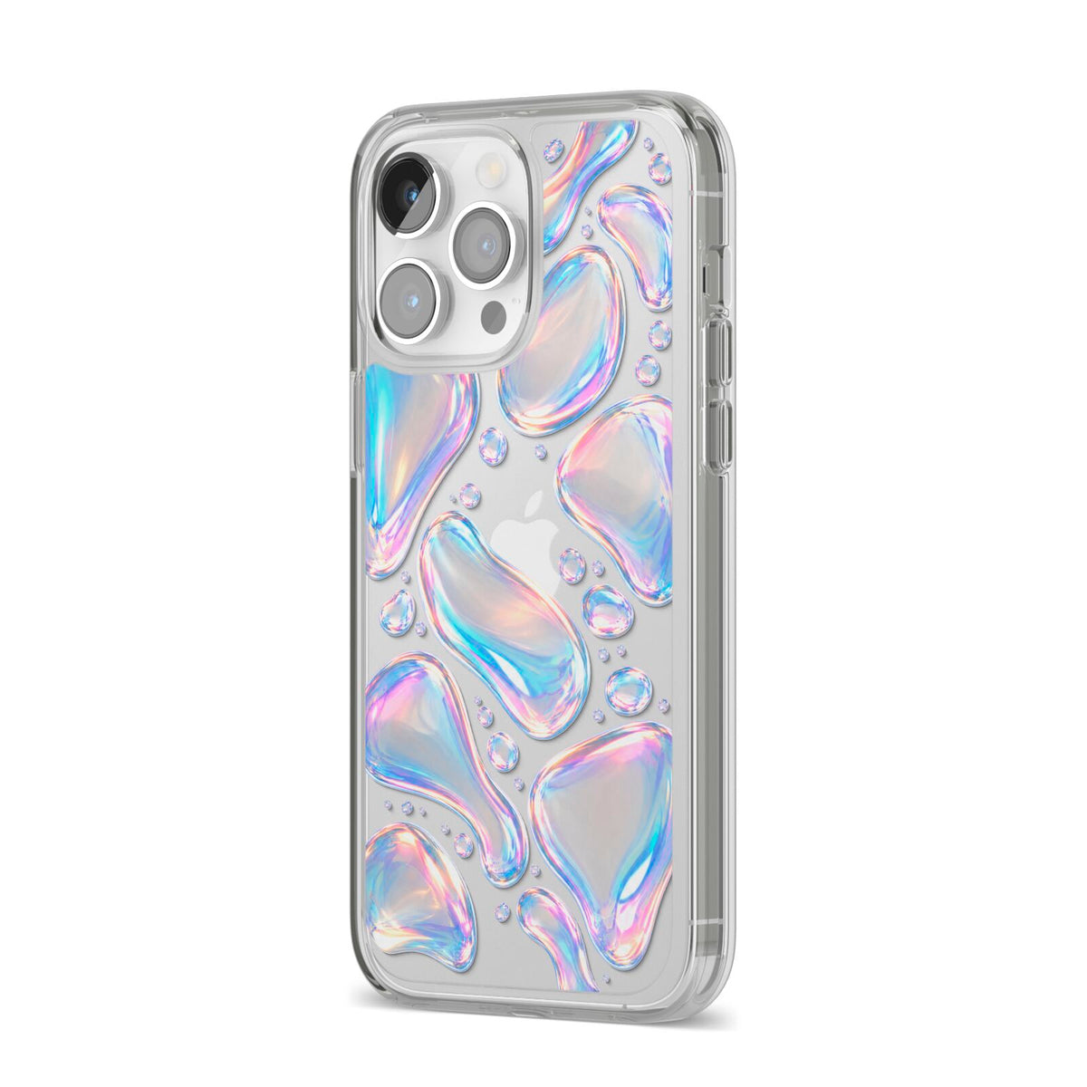 Opal Drift iPhone 14 Pro Max Clear Tough Case Silver Angled Image
