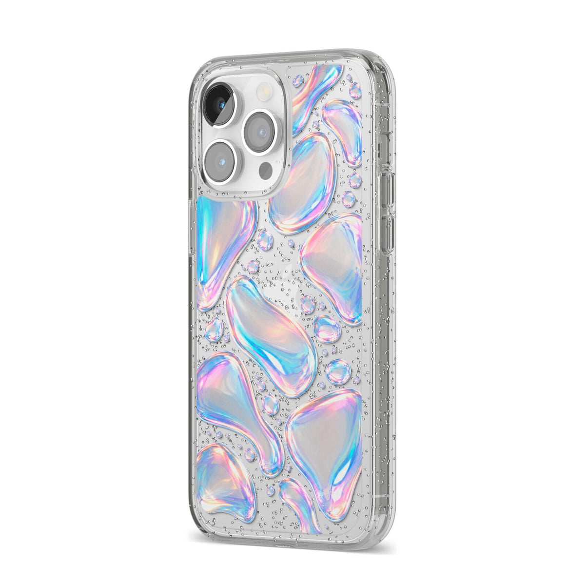 Opal Drift iPhone 14 Pro Max Glitter Tough Case Silver Angled Image