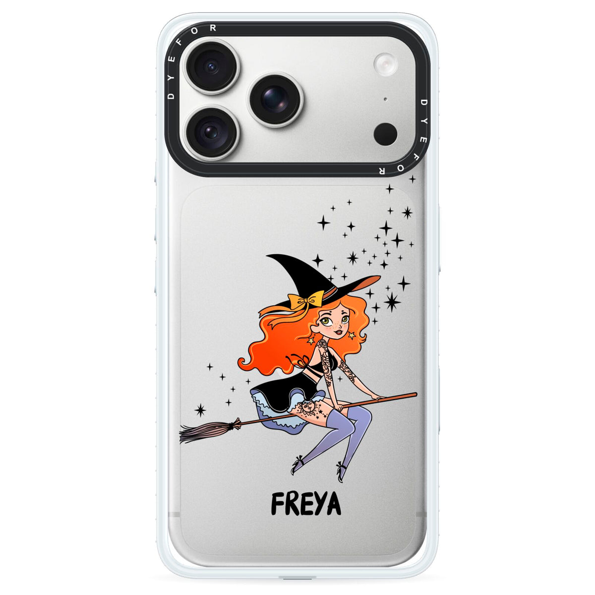 Orange Haired Personalised Witch iPhone 18 Pro Black Impact Pre order Case on Silver phone
