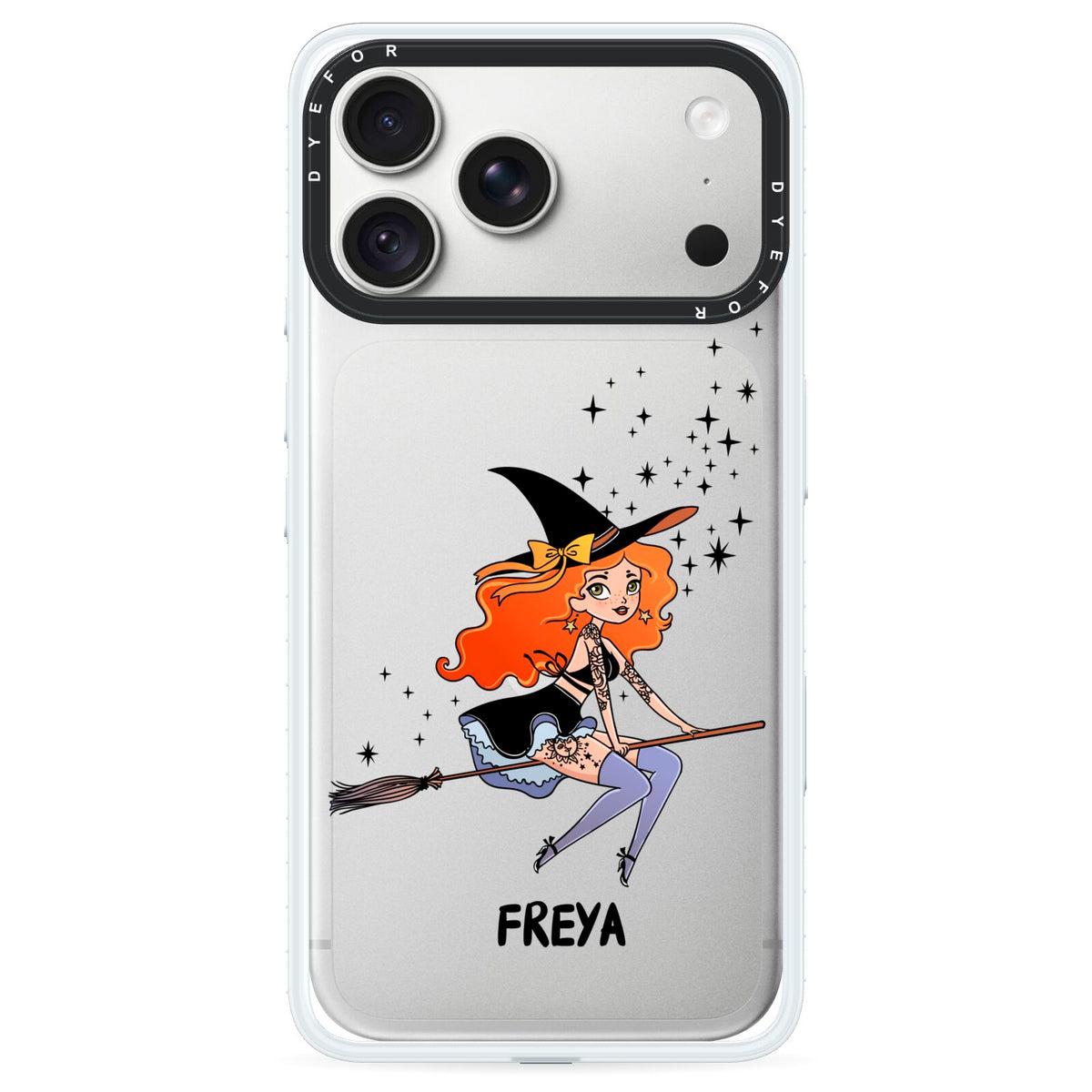 Orange Haired Personalised Witch iPhone 18 Pro Max Black Impact Pre order Case on Silver phone