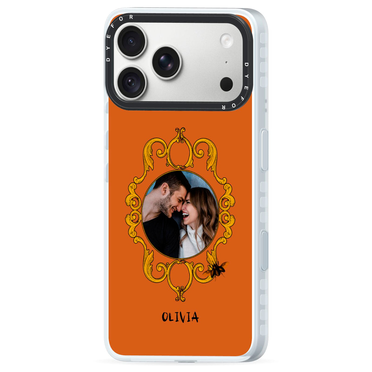 Ornate Halloween Custom Photo iPhone 18 Pro Black Impact Pre order Case Side Angle on Silver phone