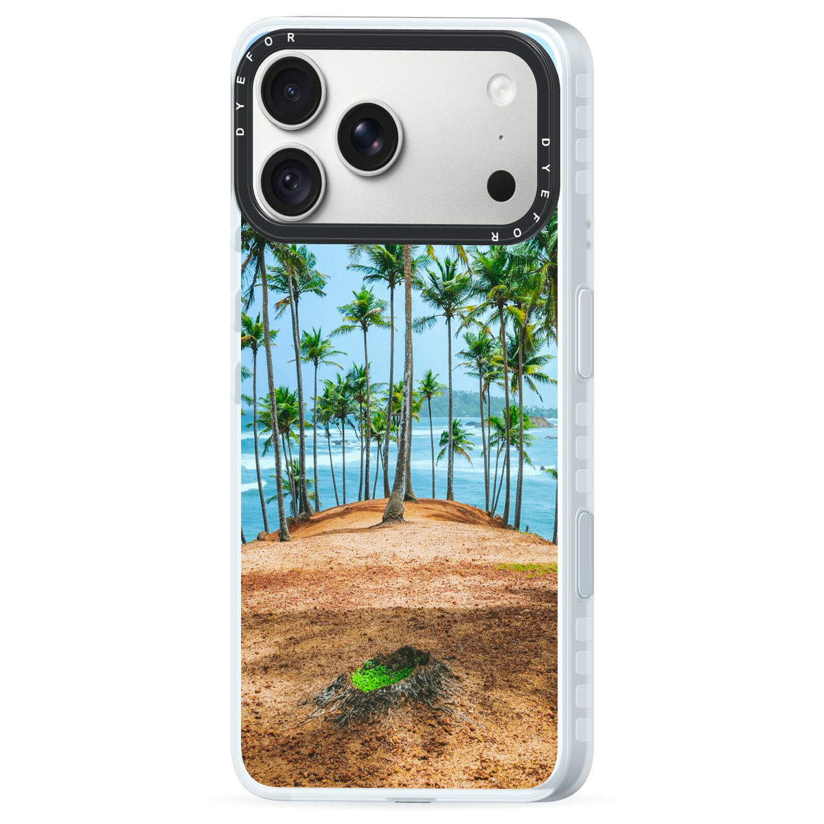 Palm Trees iPhone 18 Pro Max Black Impact Pre order Case Side Angle on Silver phone