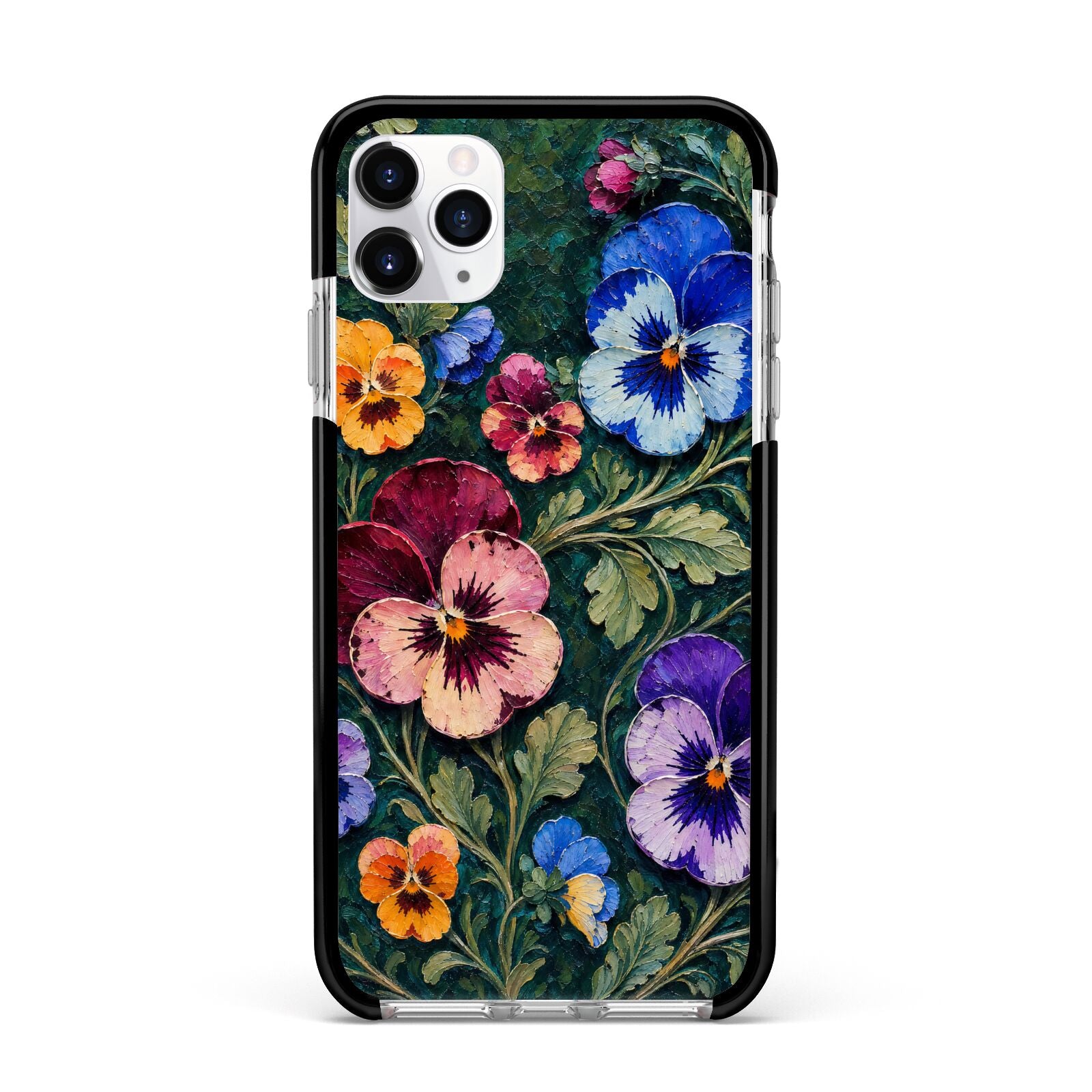 Pansy Parade Apple iPhone 11 Pro Max in Silver with Black Impact Case
